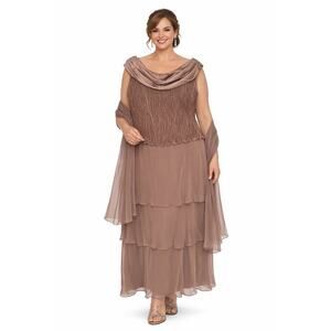 Early 2000s Patra mocha chiffon pleated bodice evening gown Size XL